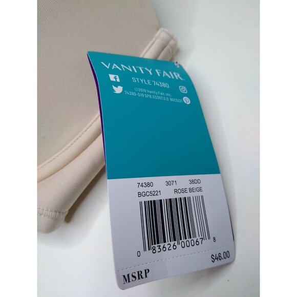 Vanity Fair 74380 Sz 38DD Beauty Back Full Figure Strapless Bra Rose Beige FLAW - Picture 6 of 9